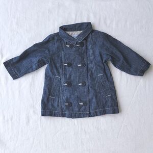 GAP Baby Toddler Denim Lined Nautical Button Pea Coat Size 12-18 Months Large